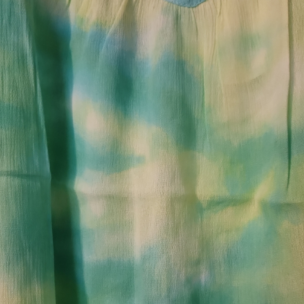 NWT- Womens Umgee Green and Yellow Tye Die Boxy Short Sleeve Blouse Size Large - Picture 2 of 6